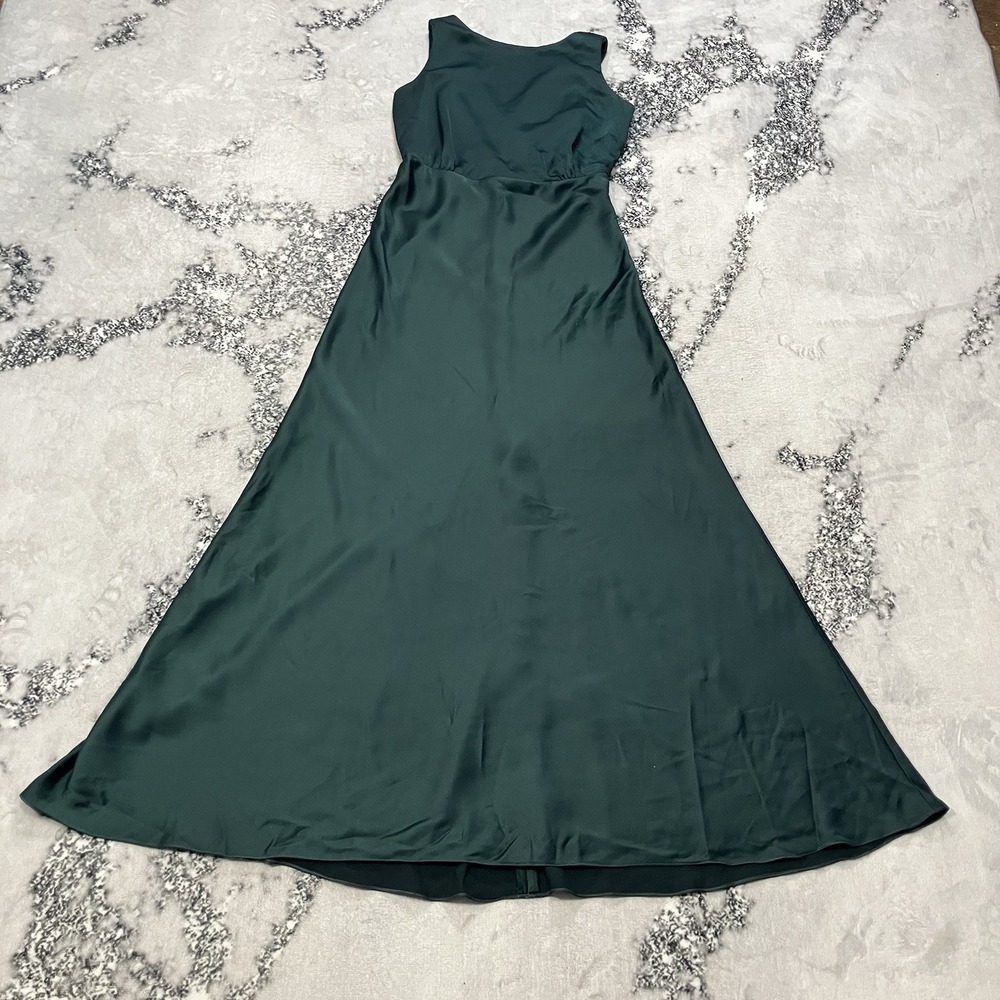 BHLDN Anthropologie Womens US 6 Green Satin Maxi Dress Sleeveless Formal